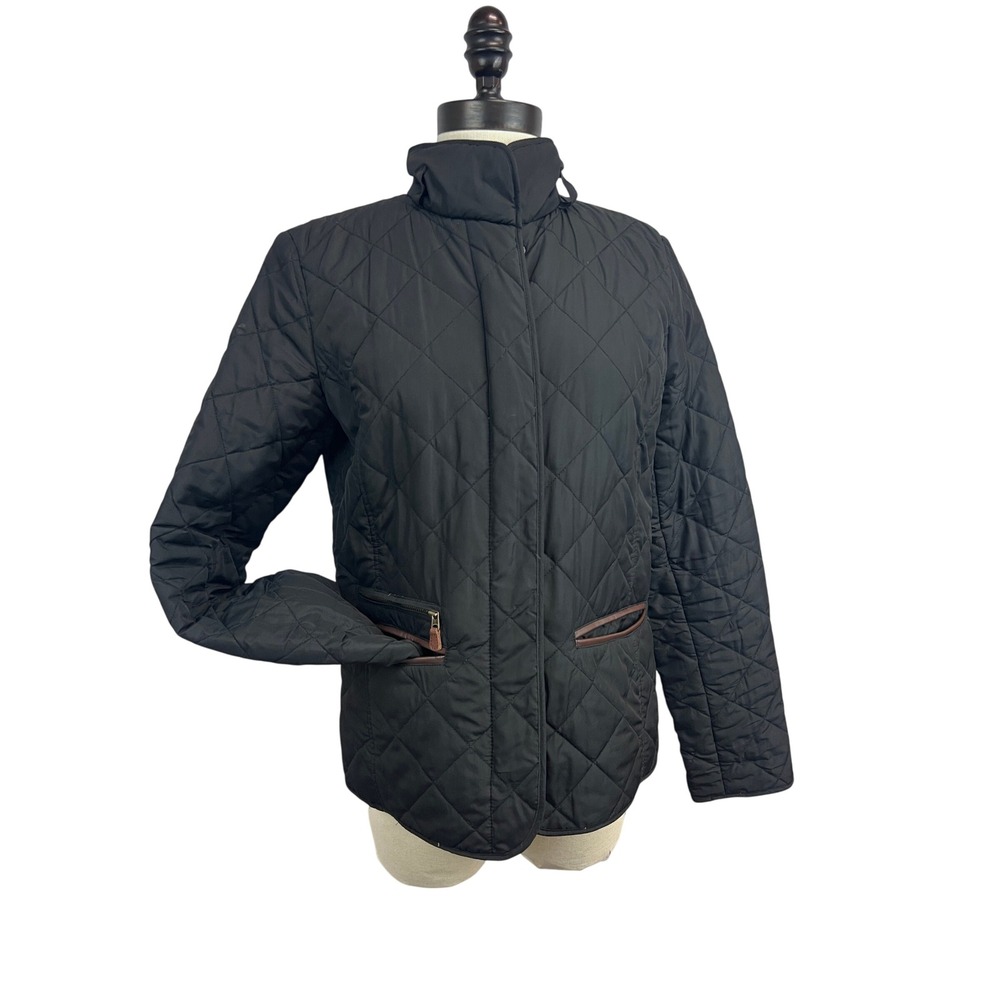 Lauren Ralph Lauren Quilted Jacket Womens Small Black Excellent Equestrian Print